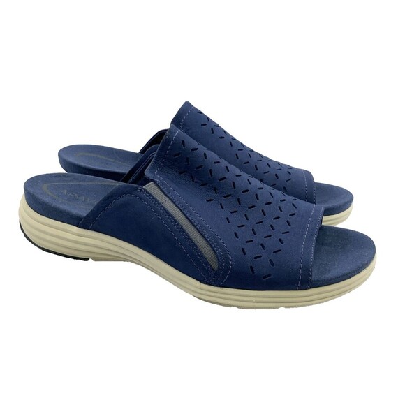 Aravon Beaumont Peep Slide Sandal  Blue Nubuck Leather Comfort CH1994 Womens 11 - Picture 1 of 11